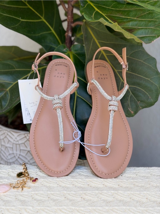 a new day Shoes - a new day Tan Rhinestone Knot T-Strap Sandals